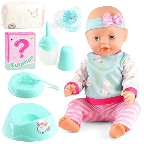 Bibi Doll 18 Interactive Baby Doll with Accessories - Lifelike Drinking, Wetting and Crying Functions - Includes Water Bottle, Dummy, Nappy, Potty, Feeding Playset - Realistic Baby Doll Accessories