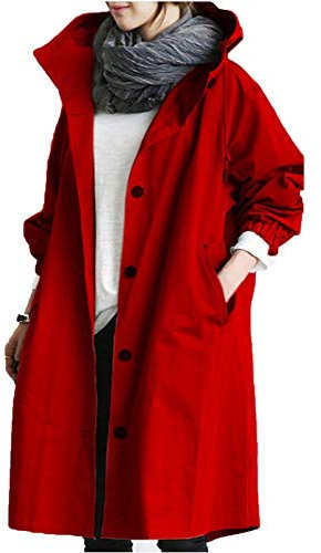 Solider Windbreaker für Damen, elegant, schmale Passform, Trenchcoat, langärmelig, warm, lange Jacke, Oberbekleidung mit einreihigen Knöpfen, Kapuzenjacke, lockere Passform, lässiger Mantel mit