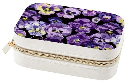 Eslifey Kleine Schmuckschatulle, Stiefmütterchen, Blumen, Totenkopf-Muster, doppellagig, Reise-Schmuck-Organizer für Frauen und Mädchen