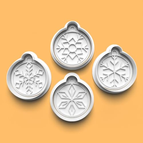 Christmas Cookie Cutters Set of 4 Snow Flake Baubles Cookie Stamp Cookies Cutter Mould Dough Fondant for Kid DIY Clay Making
