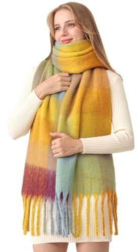 HOTIAN Sciarpa da donna invernale, calda, colorata, spessa, oversize, a quadretti, morbida e calda