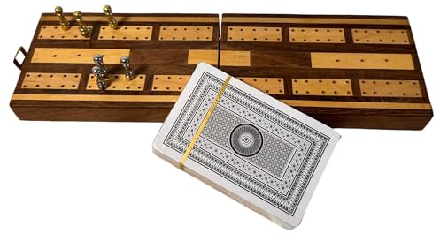 Thorness Folding Wooden Cribbage Board and Travel Set with Cards and Metal Scoring Pins – Compact, Portable Cribbage Game Box