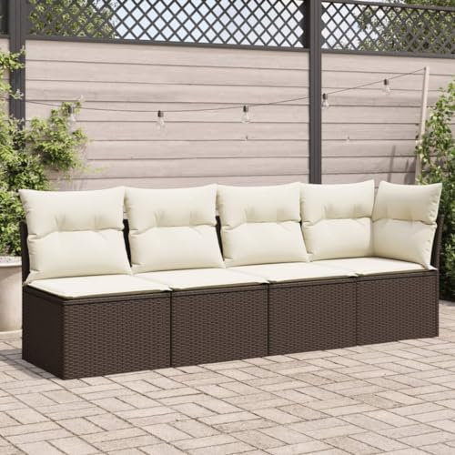Brokky Gartensofa mit Kissen 4-Sitzer GartenmöBel Terrassensofa Outdoor Sofa Balkon Outdoor Couch Loungesofa Outdoor Braun Poly Rattan