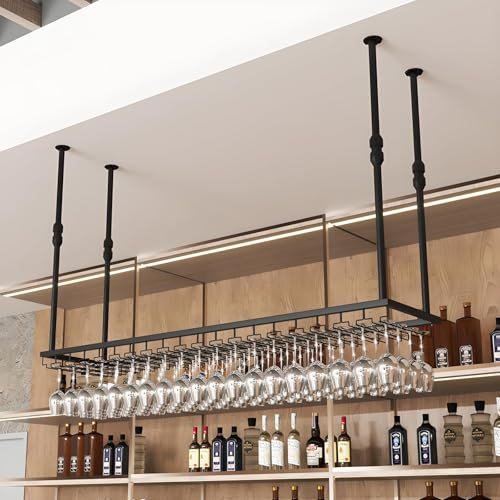 YDEHUEAD Soportes para Copas de Vino de Metal, Estante Colgar Copas de Vino Estante para, Colgador de Copas Invertido, Colgador Copas con Tallo para Familia, Restaurante,Hotel Bar (Negro, 120 * 40cm)