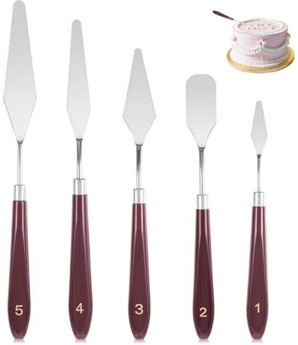 Giantree 5 Pieces Cake Cream Spatula, Stainless Steel Cake Spatula with Frosting Icing Decorating Knife, Art Painting Baking Pastry Tool Palette Knife for Cake Fondant Chocolate