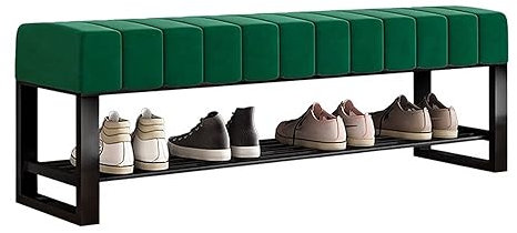 Schwarzes Metall-Schuhregal mit Aufbewahrungsbank und gepolsterter Bouclé-Eingangsbank, perfekt für Schlafzimmer, Schrank, Flur oder Wohnzimmer, Schuh-Organizer und Bettbank, stabiles und stilvolles