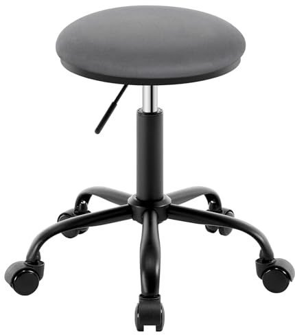 EUGAD Rollhocker Höhenverstellbar, Runder Hocker, Samt, Dunkelgrau | Drehhocker mit Rollen, 360° drehbar, für Ankleidezimmer, Schlafzimmer, Multifunktionaler Kosmetikhocker