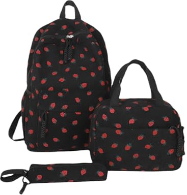 Makukke Mochila escolar para niña – Kawaii Fresa 3 en 1 mochila escolar para niñas 1º – 5º grado, mochila escolar informal para niños con bonito colgante para escuela primaria secundaria, beige, 30 x