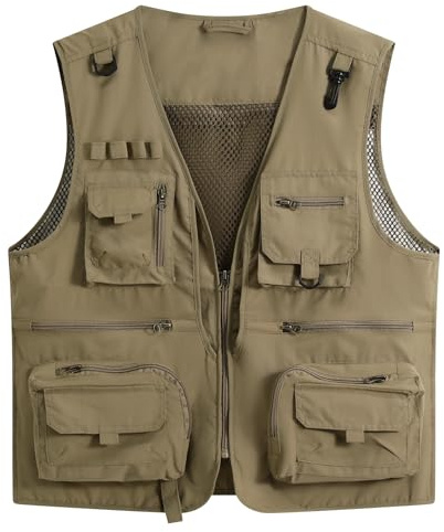 YOUTHUP Herren Utility Angelweste Outdoor Multi Pocket Arbeitswesten Sommer Jagd Fotografie Safari Gilet