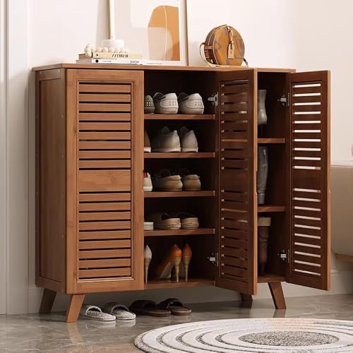 angroups Mueble Zapatero de 2 Puertas Armario de 5 Niveles para Zapatos Mueble Auxiliar con Cajón y Estantes Ajustables para Entrada de Salón 96x33x90cm