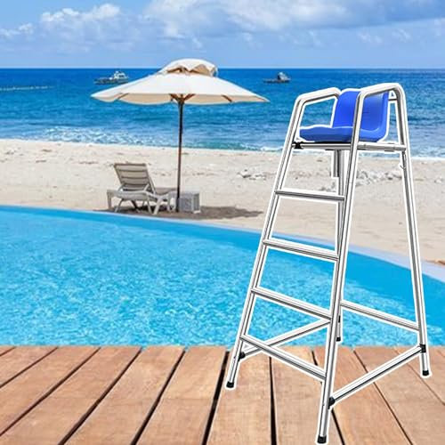 Water Park Lifeguard Chair 4-6ft, Rust-proof Observation Chair for Swimming Pool & Referee Use, Comfortable Seat, Heavy-duty Deck Ladder Stools, Supports 300lbs