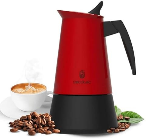 Cecotec Cafetière Italienne Piccolina 900 Red. 450ml, 10 Tasses de Café, Acier Inoxydable, Compatible Toutes Surfaces, Filtre Premium, Valve de Sécurité, Poignée Thermorésistante, Design Élégant