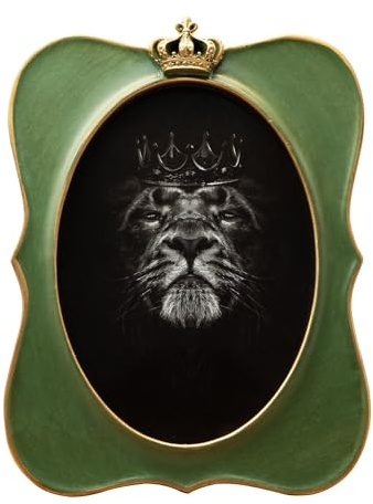 YULINKLIN 5x7 Vintage Oval Picture Frame, Antique Green Ornate Crown Frame with Glass Front, Distressed Retro Design for Tabletop & Wall Hanging, Home Decor Gift Photo Gallery Art