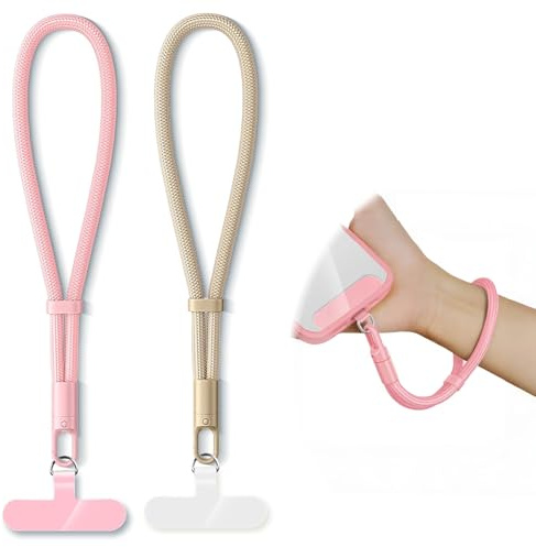 2 Pieces Adjustable Phone Lanyard Wrist Strap Anti Theft, 360° Rotation, Universal Phone Case Wrist Strap for iPhone 16/Pro and Most Smartphones, Cell Lanyard for Travel Women & Men Pink & Camel