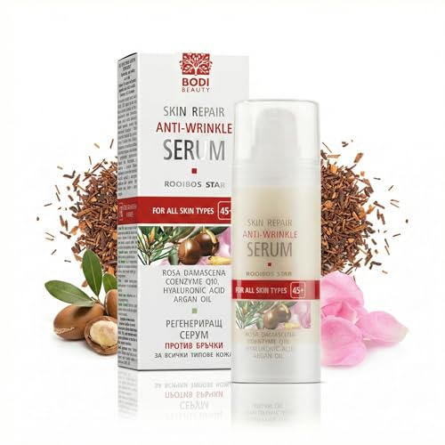 BODI BEAUTY Rooibos Star Anti-Falten Serum Arganöl Hyaluron Q10 30ml | Anti-Falten-Serum mit Arganöl, Hyaluron, Q10 und Vitamin E spendet Feuchtigkeit für ein glatteres, elastisches Hautbild