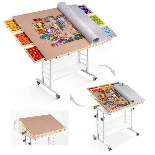 Tektalk Mesa de rompecabezas plegable de 2000 piezas con ajuste de ángulo y altura, tablero de rompecabezas con 2 cubiertas de fieltro y 8 cajones de clasificación, caballete de rompecabezas con patas