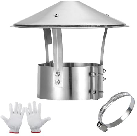Chapeau de Cheminée Rond en Acier Inoxydable 201, Anti-Pluie et Anti-Neige, Couvercle d’Aération pour Tuyaux de Poêle et Conduits de Toit, Installation Facile(140mm)