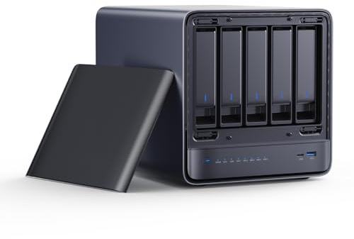 MINISFORUM AI NAS N5 Pro AMD Ryzen AI 9 HX Pro 370(12C/24T) PC, 2x SODIMM DDR5-5600MHz Slot(ECC Support), 128GB SSD(MinisCloud OS), 3xSSD Slot, 5xHDD Slot, 5GbE+10GbE Lan Port Network Attached Storage