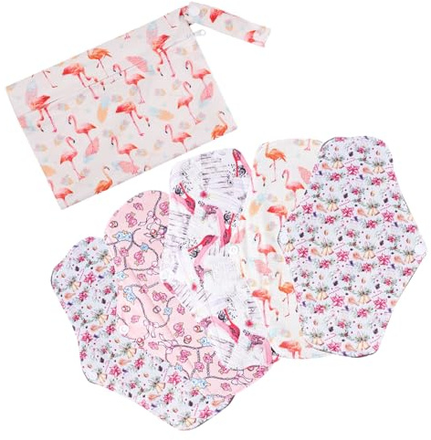 TOPPERFUN 5 Stück Packung Waschbare Damenbinden mit Bambuskohle Super Saugfähig Mikrofaser Material Zwei Druckknöpfe Inklusive Aufbewahrungsbeutel für Perioden Slips Zufällige Farbe