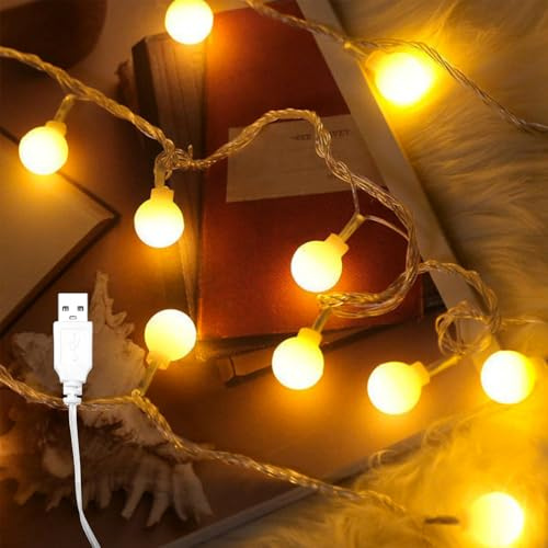 Kaleora USB Lichterkette Innen, 1,5M 10 LED Kugel Lichterkette Warmweiß, 2,4cm Durchmesser, Kugeln Lichterketten für Weihnachten, Kinderzimmer, Hochzeiten, Party, Innen