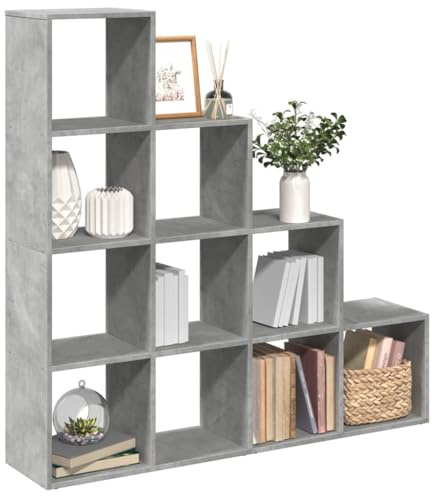 ZfiPhranillus Libreria divisorio grigio cemento, 131,5 x 29 x 131,5 cm, scaffale per scale in legno con 10 scomparti cubi, design moderno, robusto e durevole, per soggiorno, ufficio, camera da letto