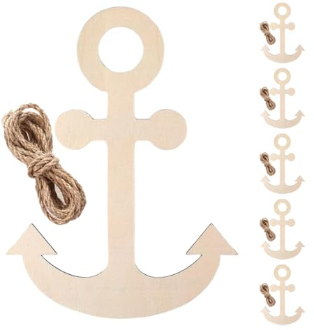 Baluue Adornos Ancla Madera sin Terminar para Manualidades Decoración Temática Oceánica Fiestas Náuticas Colgante Barco Educativo