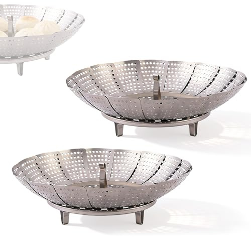Ztolbriy 2 Stück Einstellbarer Dünsteinsatz für Töpfe, (27cm-32cm) Dampfgareinsatz, Edelstahl Dampfeinsatz für Topf, Geeignet für Gemüse, Fisch, Meeresfrüchte und Vielseitiges Kochen