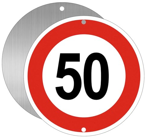 Ø 30 cm, velocità massima 50 km, segnale stradale, segnale stradale, in alluminio, 50 km, riflettente, resistente alle intemperie, segnaletica stradale, per feste di compleanno e anni 50