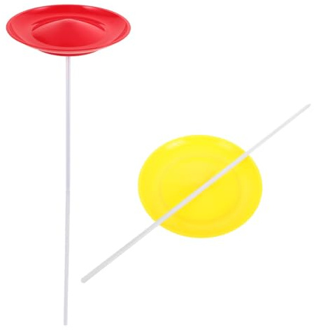 HOMSFOU Assiettes de Jonglage 2 Pièces en Plastique Jaune et Rouge avec Baguettes, D'adresse de Jonglage pour Garçon et Filles Débutants, Accessoire de Spectacle Polyvalent
