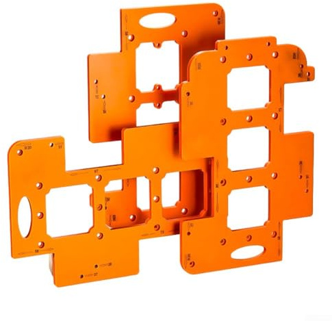 Vasiumic 3-in-1 Woodworking Hole Punch Template, 8mm Bakelite Jig Wardrobe and Wall Socket Cutting, Slotting Tool with Rounded Corners, Orange(B)