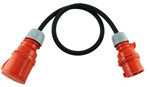 NWP CEE Adapter 16A 400V Stecker auf 32A 400V Kupplung Starkstrom - 1m Anschlusskabel - IP44-5x2,5mm² Gummischlauchleitung