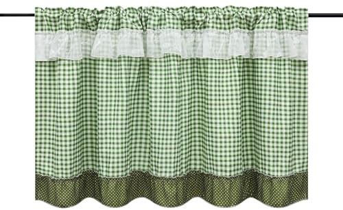 HongYa Karierte Küche Gardine Scheibengardine Landhaus Bistrogardine Tunnelzug Grün H/B 60/140 cm
