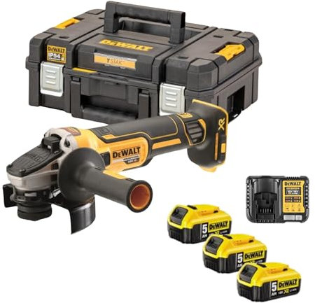 DEWALT DCG405P3-QW - 125 mm Akku-Schleifgerät 18V 3 Akkus 5,0 Ah Ladegerät und TStak Koffer