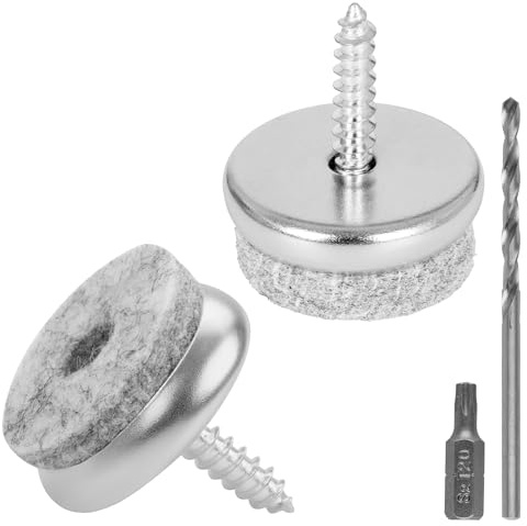 ECENCE 24stycken filttassar med förbättrad Torx-skruvar 28mm/1.1inch, set med möbeltassar + Torx-bit + borr, stolsbenskydd, möbeltassar att skruva fast, parkettskydd gråa med skruvar
