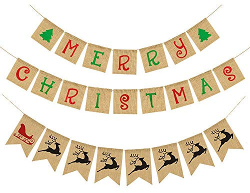 Omenluck Wimpelkette zum Aufhängen, Alphabet, Flagge, Banner mit Seilen, Baumwollleinen, Banner, Weihnachtsparty, Logo, 3 Stück
