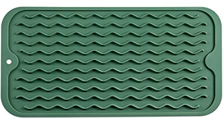 MicoYang Silikon-Abtropfmatte für mehrere Anwendungen, leicht zu reinigen, umweltfreundlich, hitzebeständige Silikonmatte für Küchentheke, Spüle, Bar, Flasche oder Tasse, Grün, Größe S 30,5 x 15,2 cm