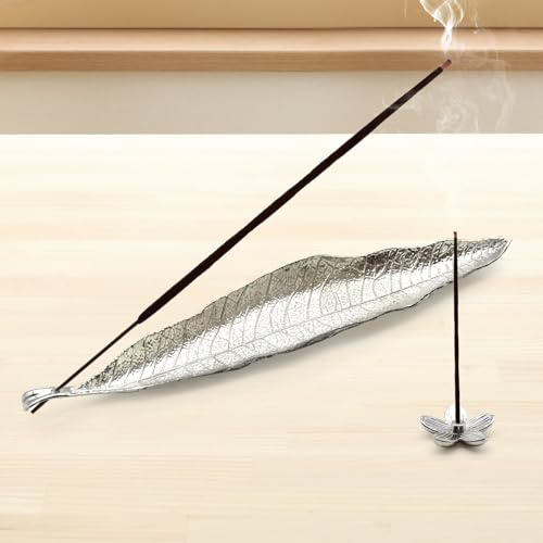 Räucherstäbchenhalter Metall Incense Holder Eschenfänger Silber Weihrauchbrennerplatte mit Blumen Räuchertablett Kleine Größe 22 cm