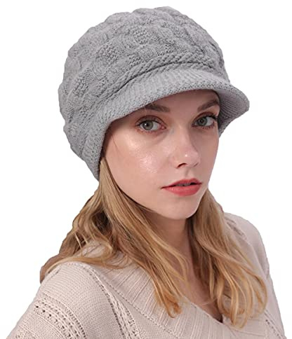 Gajaous Damen Winter Gefütterte Basken Mütze Strick Ballon mütze Warm Slouchy Mütze mit Visier