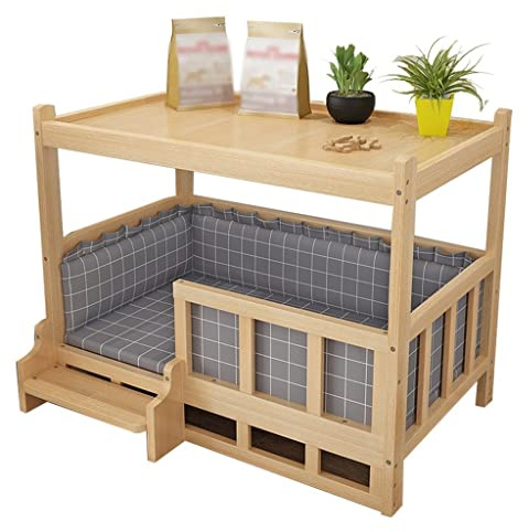 Hundehaus Haustierbett Aus Holz Mit Wattepad Nachttisch Aus Holz Indoor-Haustierhaus Geeignet Für Golden Retriever, Teddy, Etc (Color : Wood Color, S : 50x75cm)