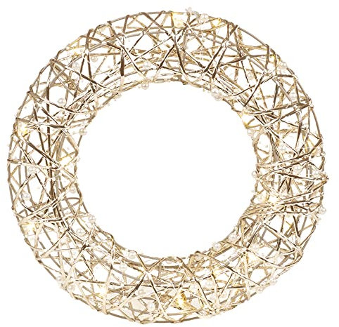 URBNLIVING Light Up LED Festive Decorative Christmas Wall Door Hanging Wreath | Battery Operated Pre Lit Xmas Wreath (Wire & Pearls, 30cm 20LEDs)