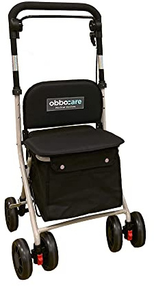 Obbocare 4 Hjul Köpvagn Med Sitt I Svart Färg Vikbara Aluminium Walker Vagn För Äldre Vagn Med Väska Hållare 20L