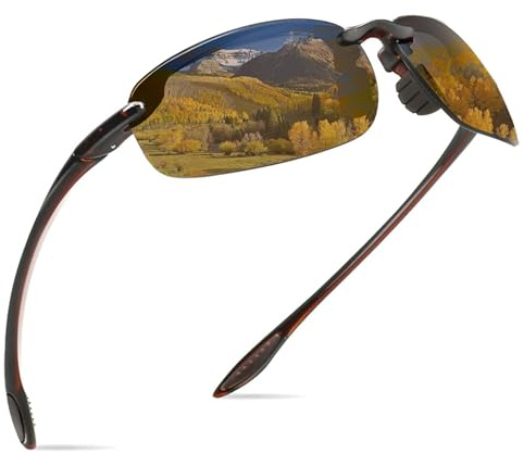 WISTON Sports Polarized Sunglasses for Men Women Tr90 Rimless Frame for Running Fishing Baseball Driving W8001 Brown