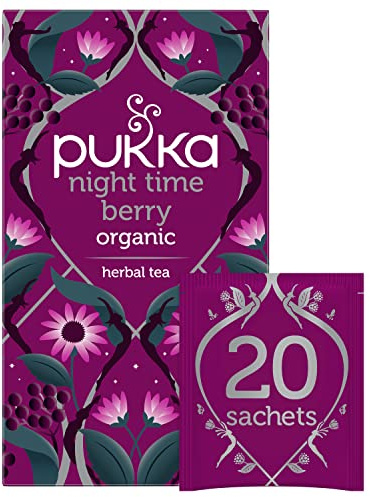 Pukka Organic Night Time Berry Herbal Tea with Chamomile, Echinacea, and Elderberry, Caffeine Free, 20 Total Tea Bags