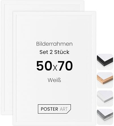 POSTER ART Bilderrahmen 50x70 cm - Fotorahmen Set 2 Stück - Weiß - Rahmen zum Aufhängen aus MDF und Acrylglas - San Diego Wand Posterrahmen Moderner