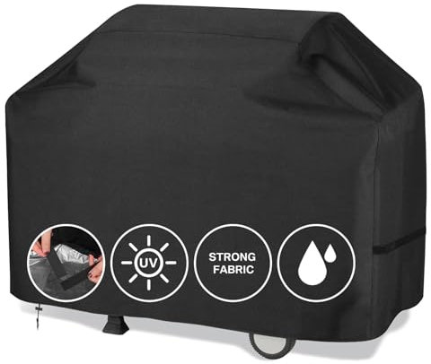 Teynewer BBQ Cover, Heavy Duty Barbecue Cover Waterproof Gas Grill Cover, Windproof, Rip-Proof & UV Resistant Outdoor Barbecue Cover for Weber, Brinkmann, Char-Broil, Outback (147x61x122cm, Black)