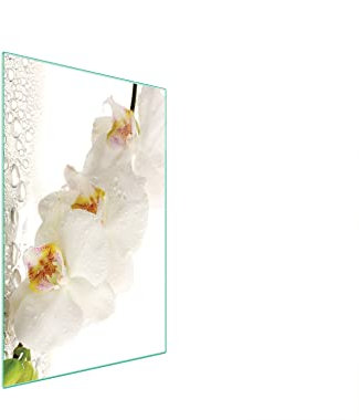 DarHaus Herdabdeckplatte 35x52 Einteilig Glas Elektroherd Induktion Herdschutz Spritzschutz Glasplatte Deko Schneidebrett, Orchidee Weiß