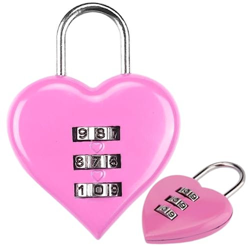 Cadenas en forme de cœur, dimensions 4 x 5,5 cm, idéal pour valise, casier, portail, accessoire décoratif (ROSE)