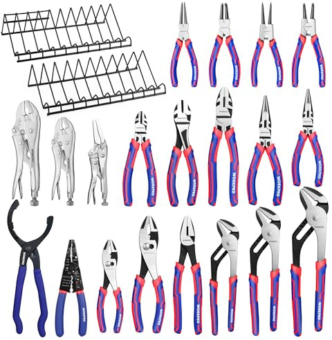 WORKPRO Pliers Set, 20 Pieces Pliers Tool Set with 2 Packs Organizer Rack, Slip Joint Pliers, Channel Locks Plier and Vise Grip Plier Assortment for Home, Garage, Mechanics & DIY Projects