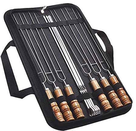 Brochettes De Kebob, Lot De 10 Brochettes De Barbecue Réutilisables En Acier Inoxydable, 6 Brochettes De Kebab à Double Broche Et 4 Brochettes Plates Avec Pochette De Transport, Pour Griller, Pique-ni