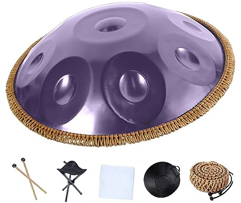 Tamburo in Acciaio Strumento a percussione Tamburo Per Handpan in acciaio Re minore 10 note 432Hz/440Hz con borsa per il trasporto, supporto per Handpan, mazze e panno antipolvere (Color : Purple, S